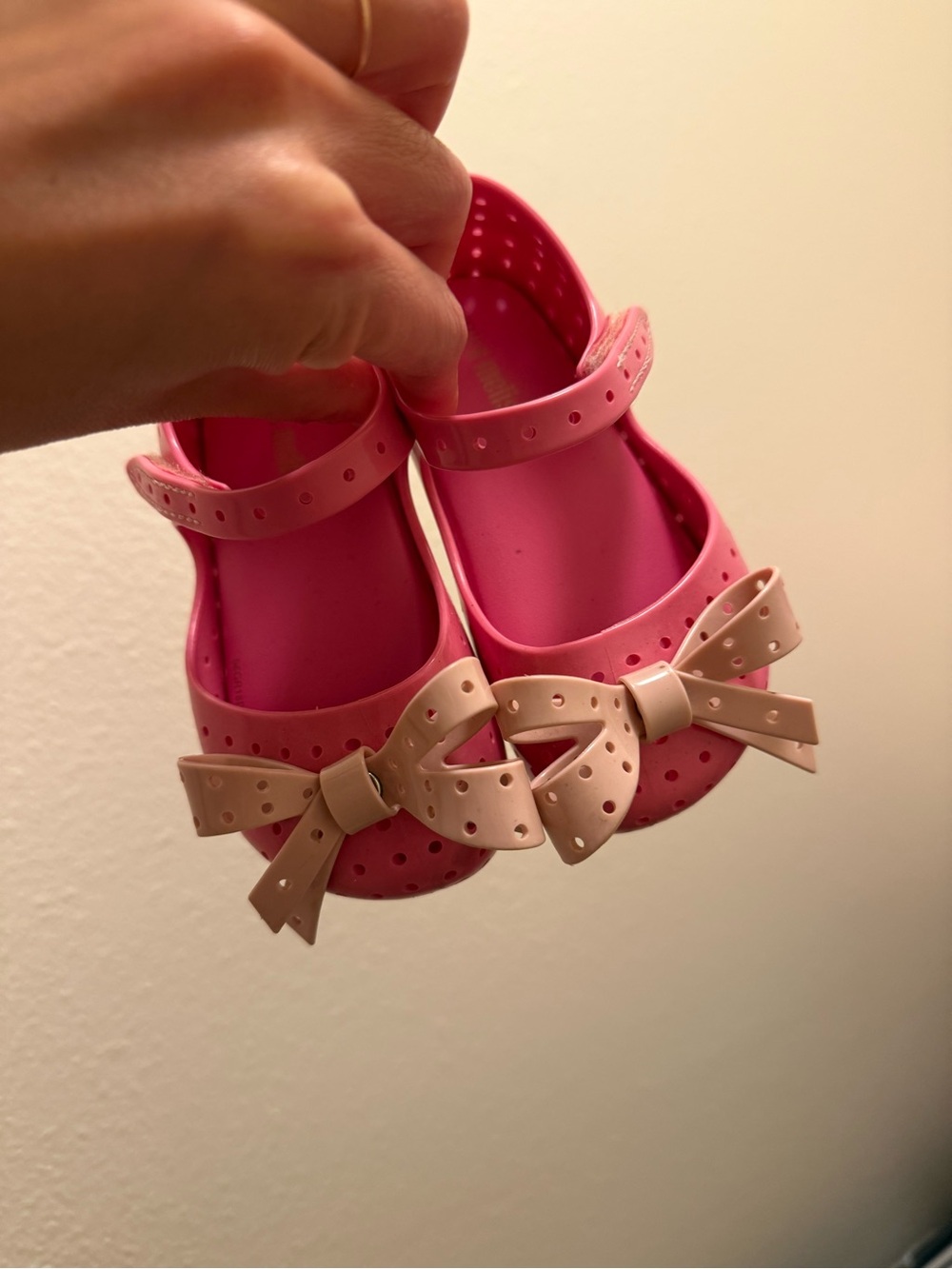 Mini Melissa Pink Mary Jane Shoes with Cream Bows